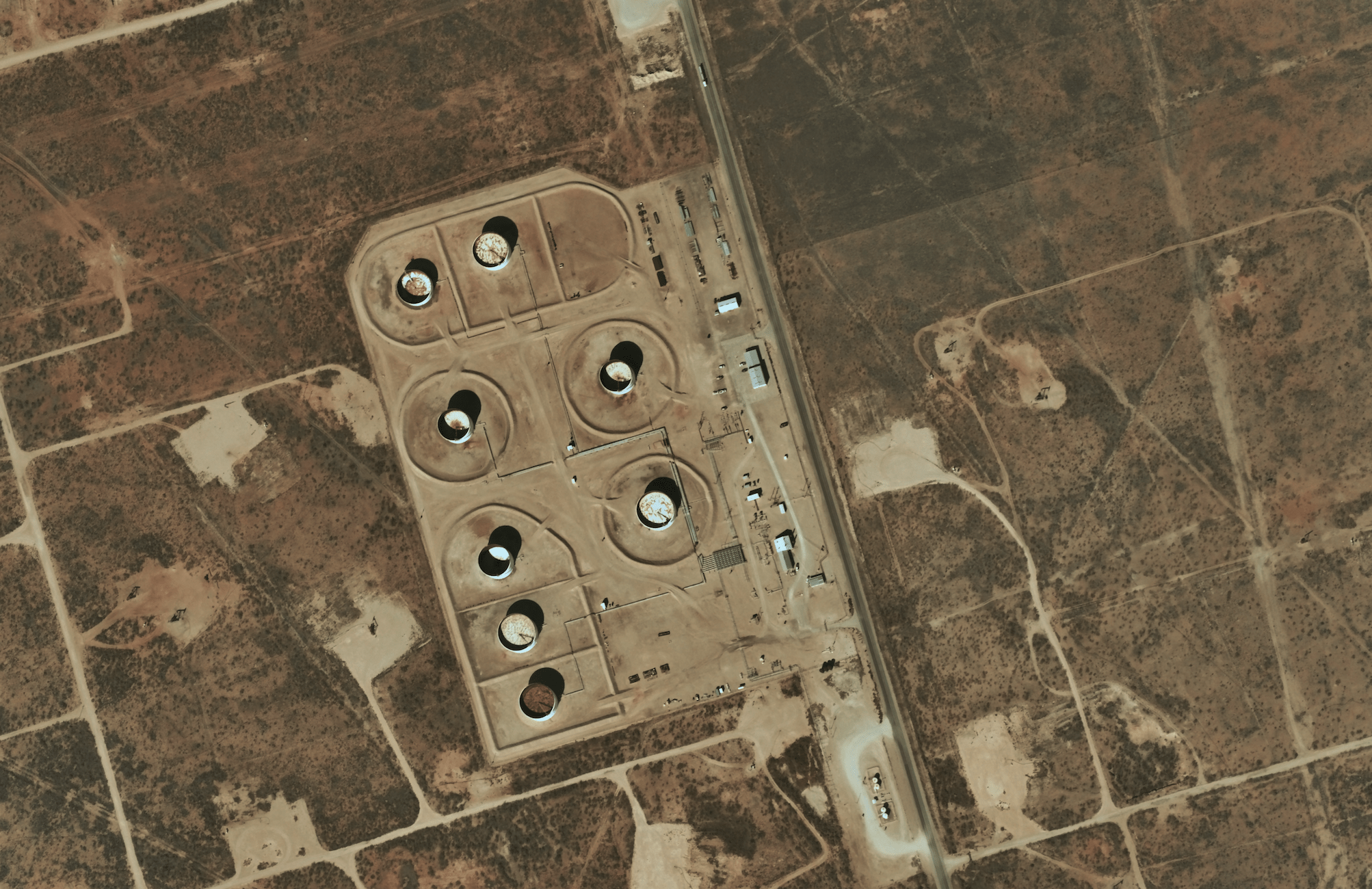 Aerial image of oil rig in Odessa, Texas.