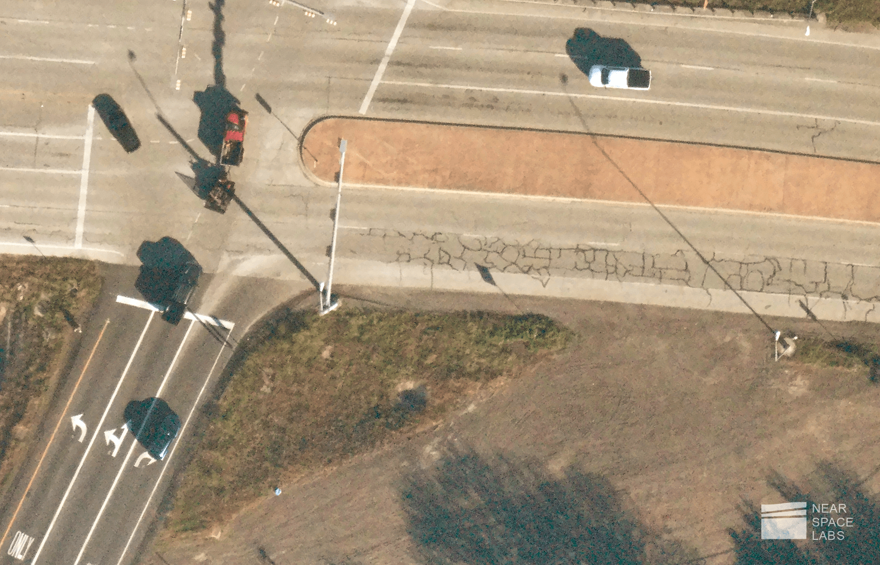 Near Space Labs 10 cm resolution image of alligator cracks on road. 