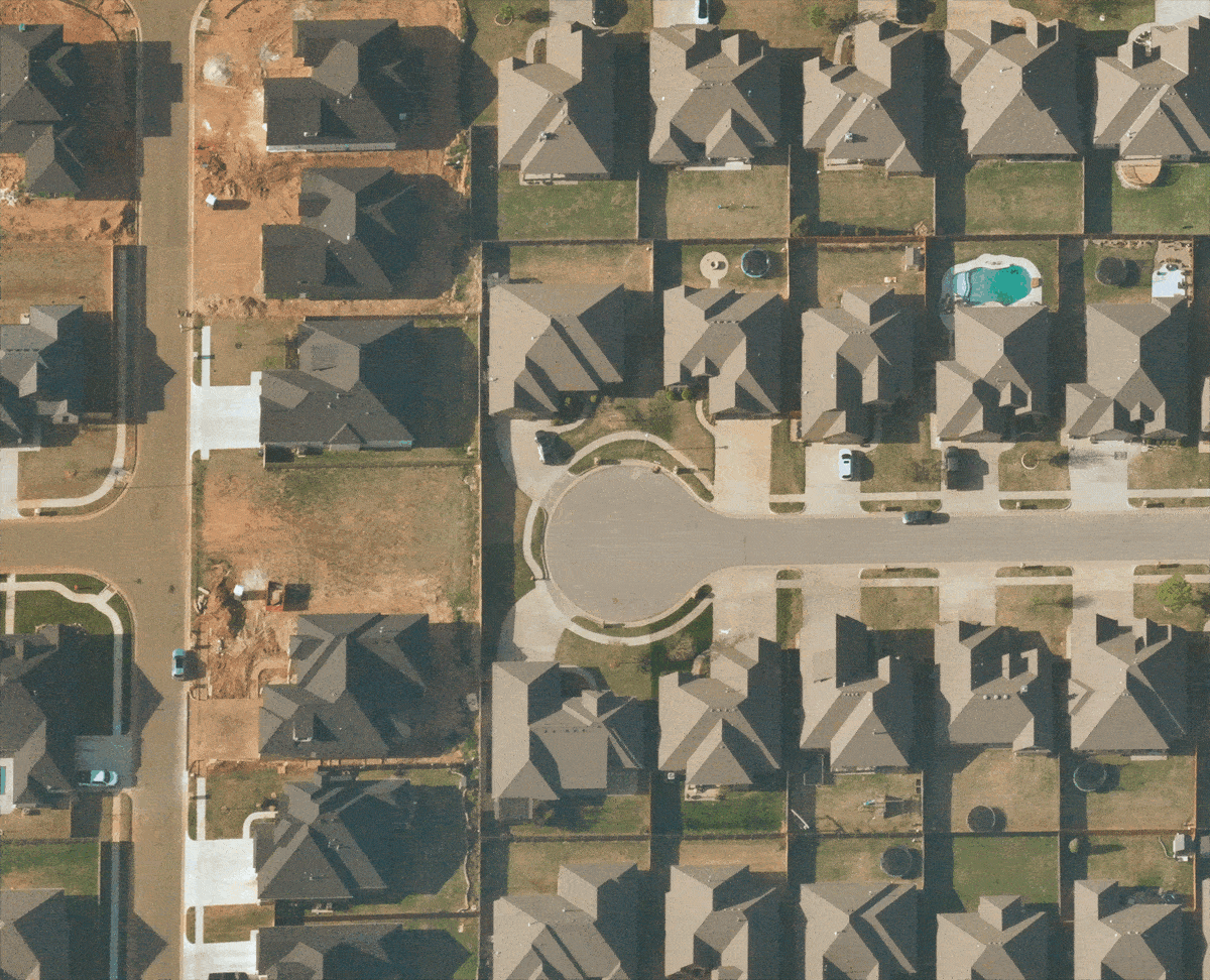 Near Space Labs' 10 cm imagery in GIF format showing changes in a neighborhood, including the development of a new property.
