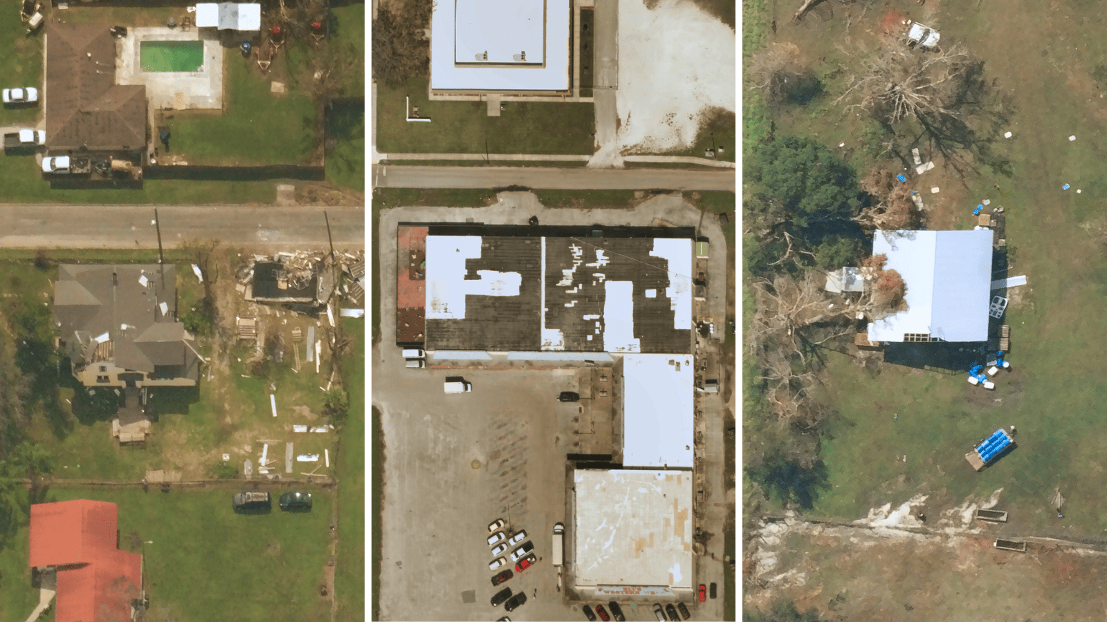 Near Space Labs’ high-resolution images (3) of damaged residential and commercial properties post-hurricane across suburban, urban, and rural areas in Florida. 